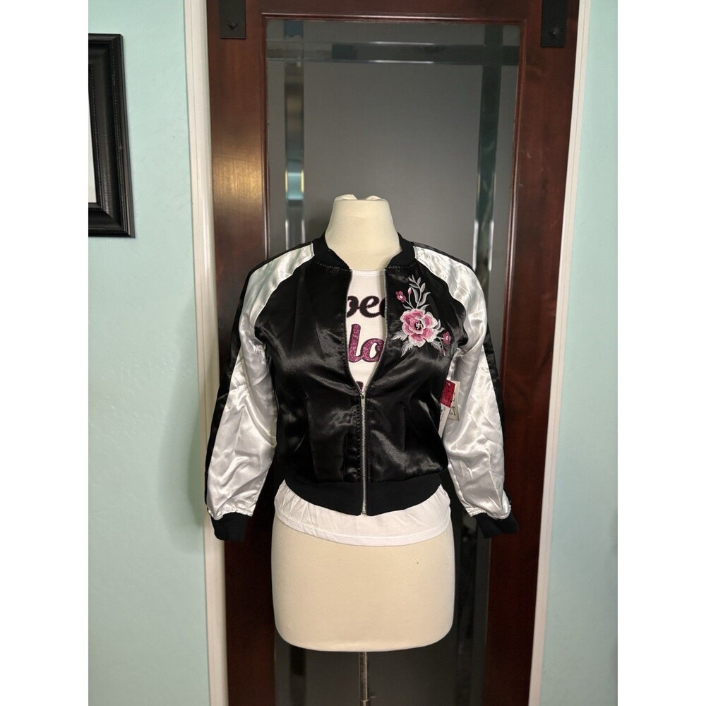 New Total Girl Black White Tank Top Satin Rose Jacket 2 Pc Set XL 16 $50